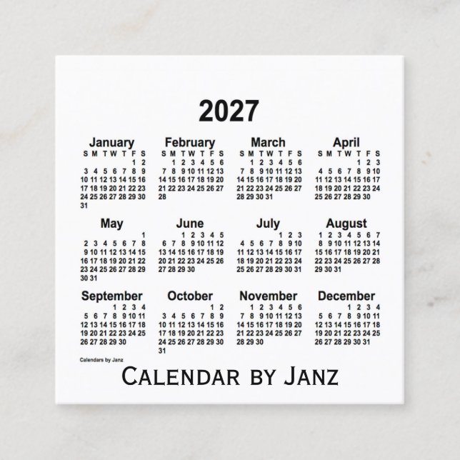 2027 White Calendar by Janz Square Business Card (Front)