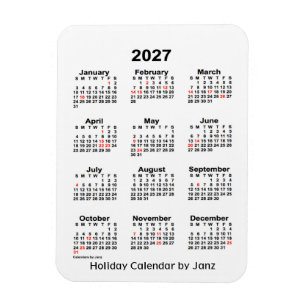 2027 White Holiday Calendar by Janz Magnet