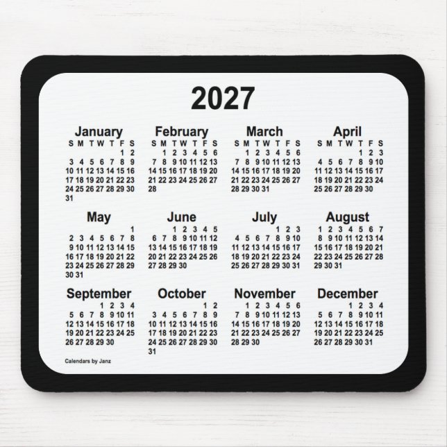 2027 White on Black Calendar by Janz Two Tone Mouse Pad (Front)