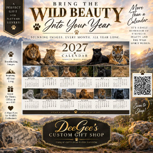2027 Wild Big Cats Wall Calendar Poster