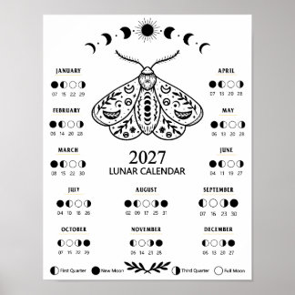 2027 Witchcraft Moth Celestial Lunar Moon Calendar Poster