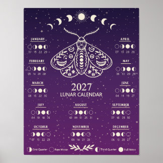 2027 Witchcraft Moth Celestial Lunar Moon Calendar Poster