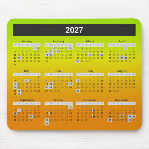 2027 Year Calendar On Neon Lime And Orange Mouse Pad