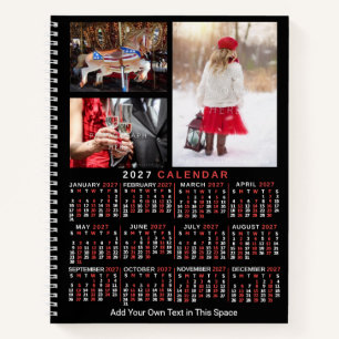 2027 Year Monthly Calendar Black Custom 9 Photos Notebook
