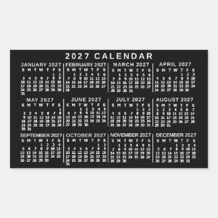 2027 Year Monthly Calendar Classic Black and White Sticker