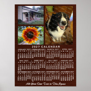 2027 Year Monthly Calendar Wood Custom 3 Photos Poster