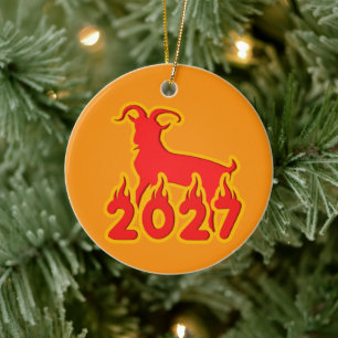 2027 Year Of The Fire Goat Ceramic Ornament