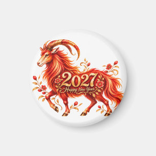 2027 Year of the Fire Goat – Red and Gold Chinese  Magnet