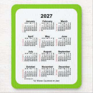 2027 Yellow Green 52 Week Calendar by Janz Mouse Pad