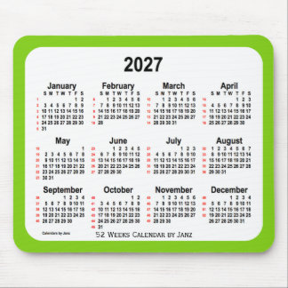 2027 Yellow Green 52 Weeks Calendar by Janz Mouse Pad