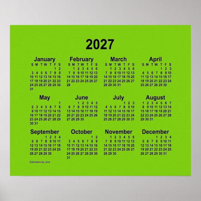 2027 Yellow Green Calendar by Janz Print (Front)