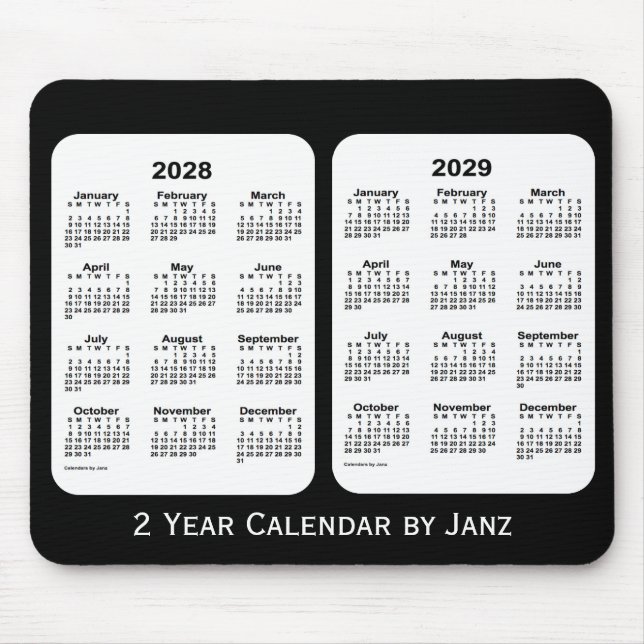 2028-2029 Black and White 2 Year Calendar by Janz Mouse Pad (Front)