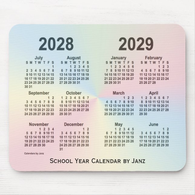 2028-2029 Rainbow Cloud School Calendar by Janz Mouse Pad (Front)