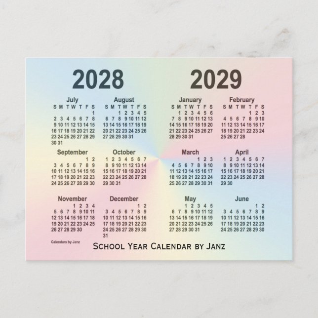2028-2029 Rainbow Cloud School Calendar by Janz Postcard (Front)