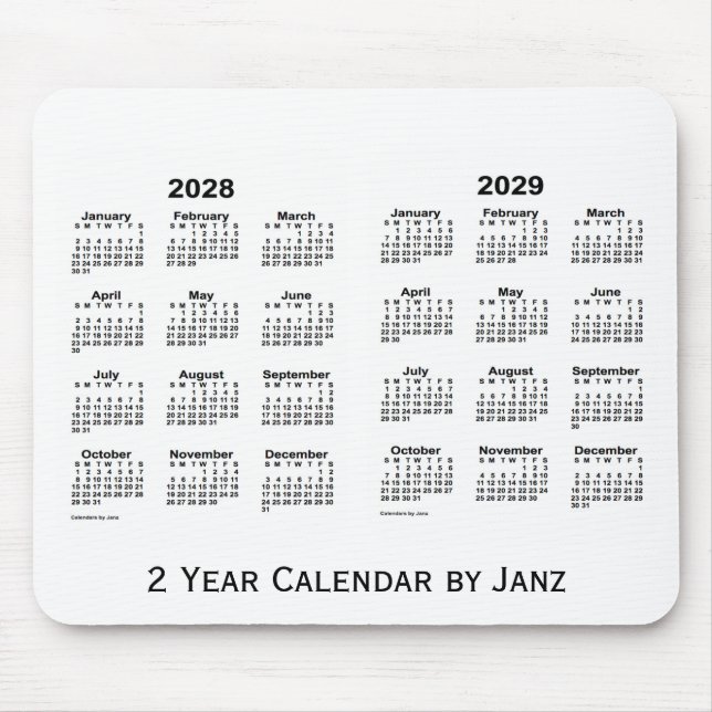 2028-2029 White 2 Year Calendar by Janz Mousepad (Front)
