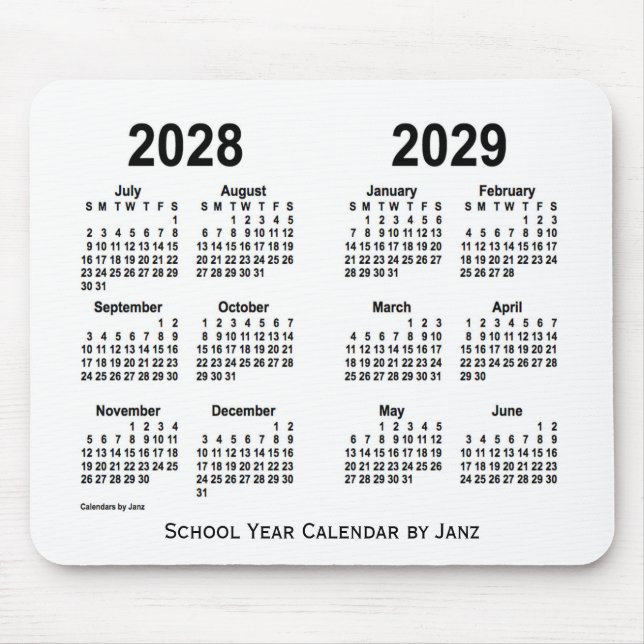 2028-2029 White School Calendar by Janz Mouse Pad (Front)