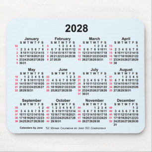 2028 Alice Blue 52 Weeks ISO Calendar by Janz Mouse Pad