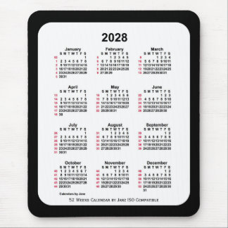 2028 Black 52 Weeks ISO Calendar by Janz Two Tone Mouse Pad