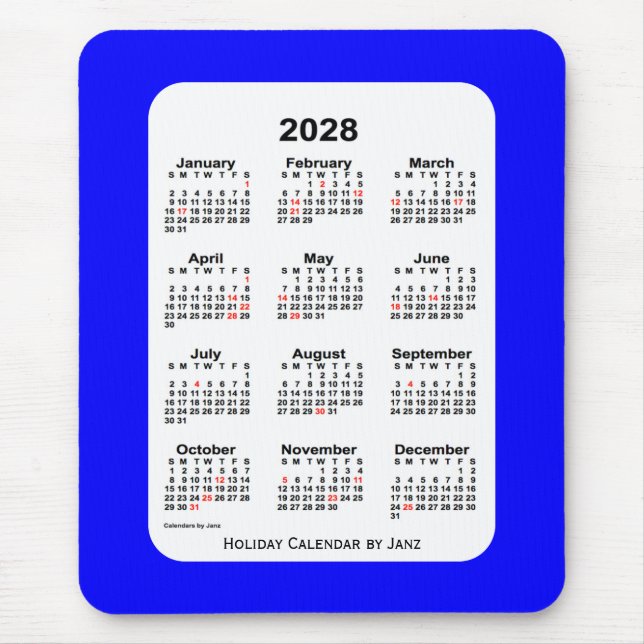 2028 Blue Two Tone Holiday Calendar by Janz Mouse Pad (Front)