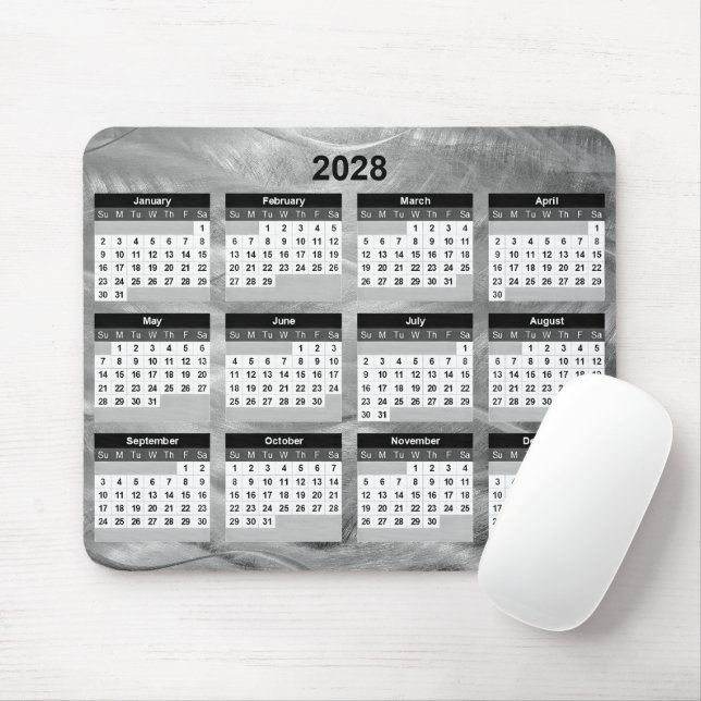 2028 Calendar Brushed Steel Wavy Abstract Mouse Pad (With Mouse)