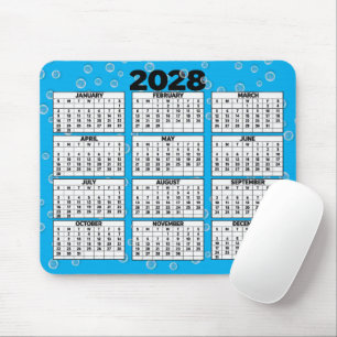 2028 Calendar Bubbles On Aqua Mouse Pad