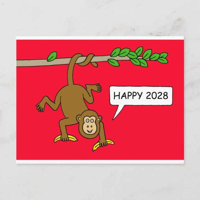 2028 Chinese New Year of the Monkey, Cartoon. Holiday Postcard (Front)