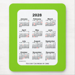 2028 Holiday Yellow Green Calendar by Janz Mouse Pad