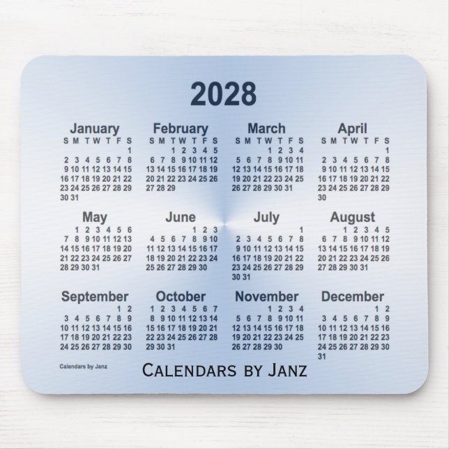 2028 Leap Year White Calendar by Janz Mouse Pad (Front)