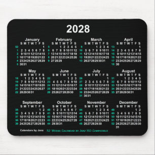 2028 Neon White 52 Weeks ISO Calendar by Janz Mouse Pad