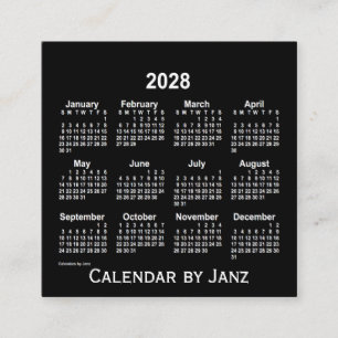 2028 Neon White Calendar by Janz Square Business Card