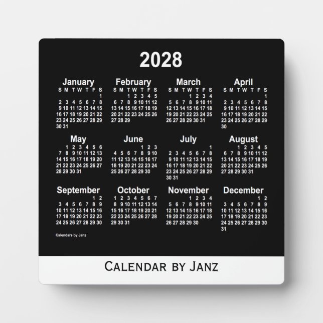 2028 Neon White Desk Calendar by Janz Plaque (Front)