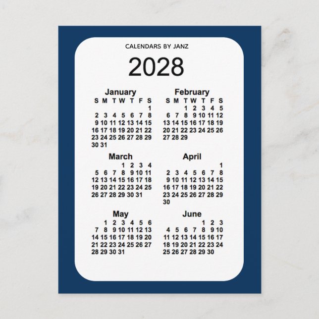 2028 Police Box Blue 6 Month Mini Calendar by Janz Postcard (Front)