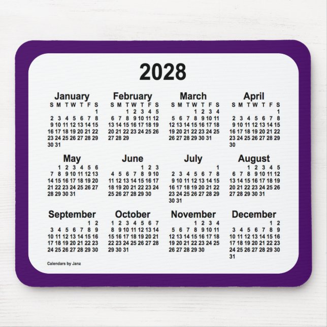 2028 Purple and White Calendar by Janz Two Tone Mouse Pad (Front)
