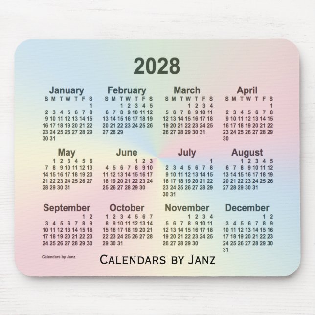 2028 Rainbow Cloud Calendar by Janz Mouse Pad (Front)