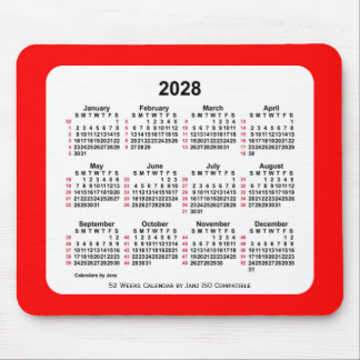 2028 Red 52 Weeks ISO Calendar by Janz Two Tone Mouse Pad