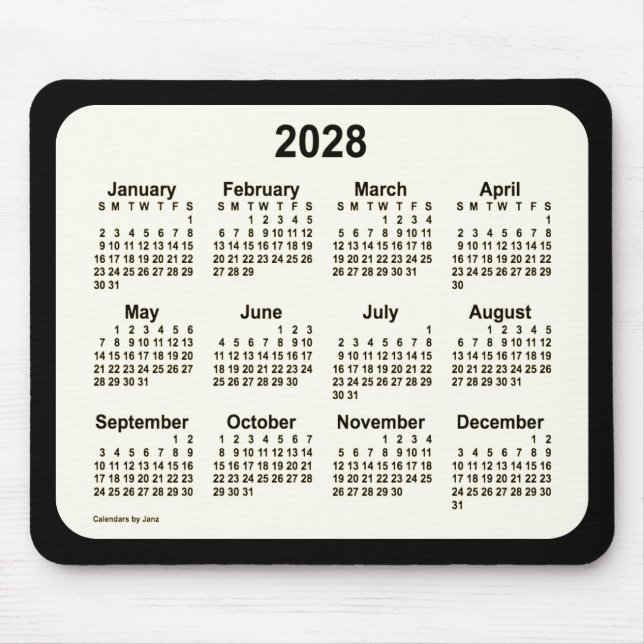 2028 Sepia on Black Calendar by Janz Two Tone Mouse Pad (Front)