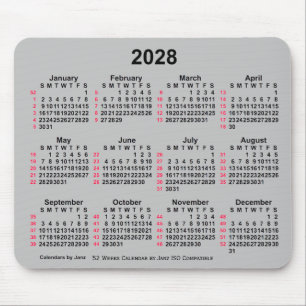 2028 Silver 52 Weeks ISO Calendar by Janz Mouse Pad