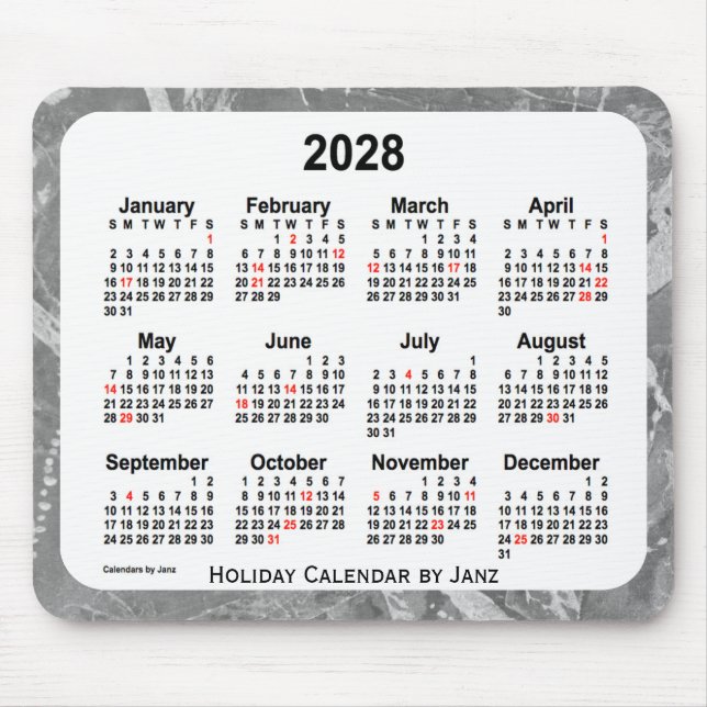 2028 Silver Holiday Art Calendar by Janz Mouse Pad (Front)