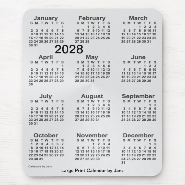 2028 Silver Large Print Calendar by Janz Mouse Pad (Front)