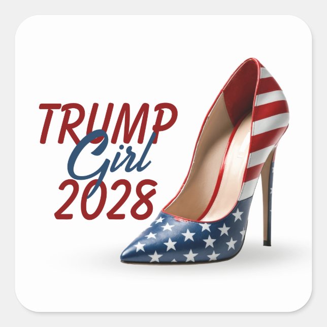 2028 TRUMP GIRL Flag High Heel Shoe Square Sticker (Front)
