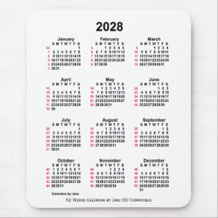 2028 White 52 Weeks ISO Calendar by Janz Mouse Pad