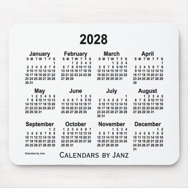 2028 White Calendar by Janz Mouse Pad (Front)