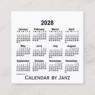 2028 White Calendar by Janz Square Business Card