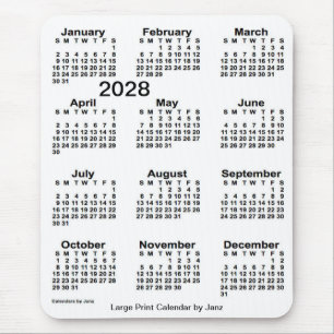 2028 White Large Print Calendar by Janz Mouse Pad