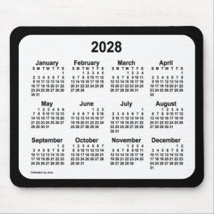 2028 White on Black Calendar by Janz Two Tone Mouse Pad
