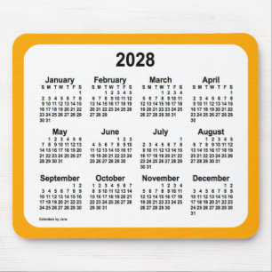2028 White on Orange Calendar by Janz Two Tone Mouse Pad