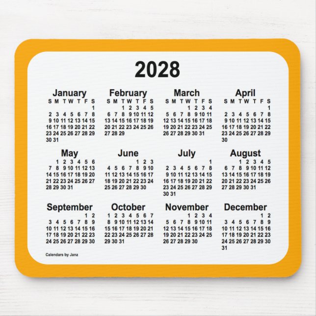 2028 White on Orange Calendar by Janz Two Tone Mouse Pad (Front)