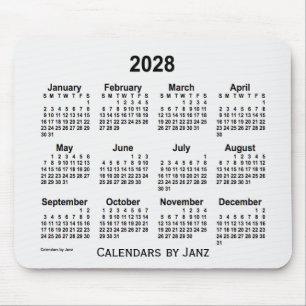 2028 White Smoke Calendar by Janz Mouse Pad