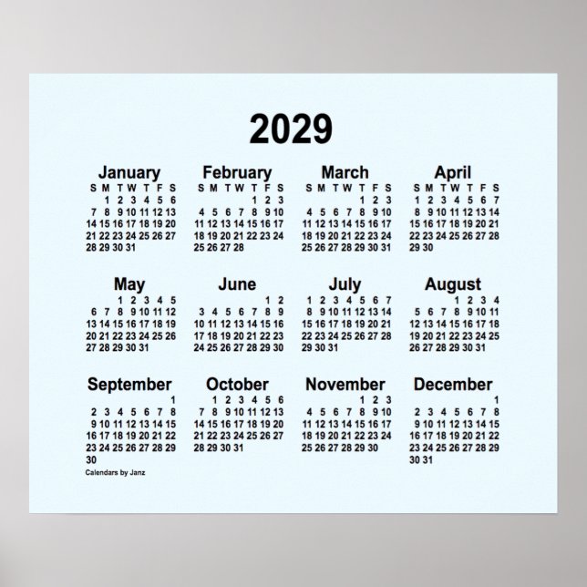 2029 Alice Blue Calendar by Janz Print (Front)