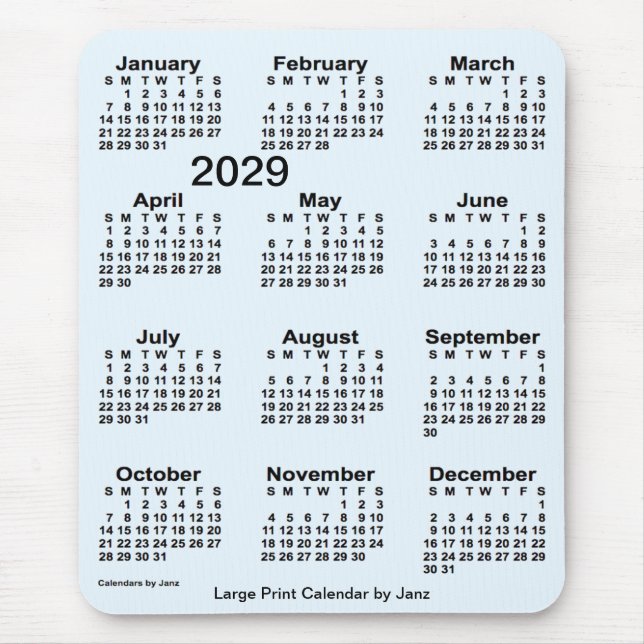 2029 Alice Blue Large Print Calendar by Janz Mouse Pad (Front)